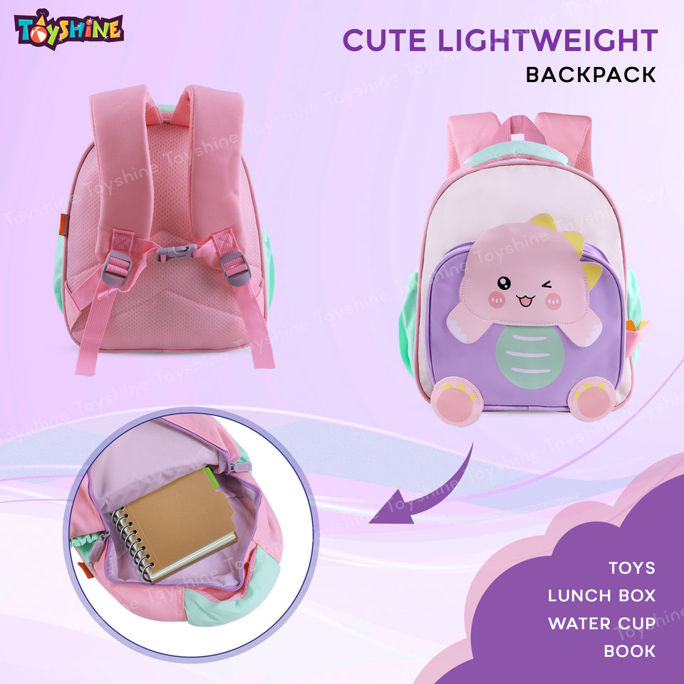 Toyshine 11" Cute Dino Theme Kindergarten Backpack for Kids Girls Boys Toddler Backpack Preschool Nursery Travel Bag Picnic Bag, Mini Size - Purple