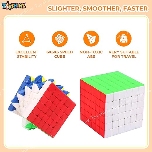 Toyshine 6X6X6 Stickerless Smooth Play Speed Cube Speedy Stress Buster Brainstorming Puzzle for Kids & Adults