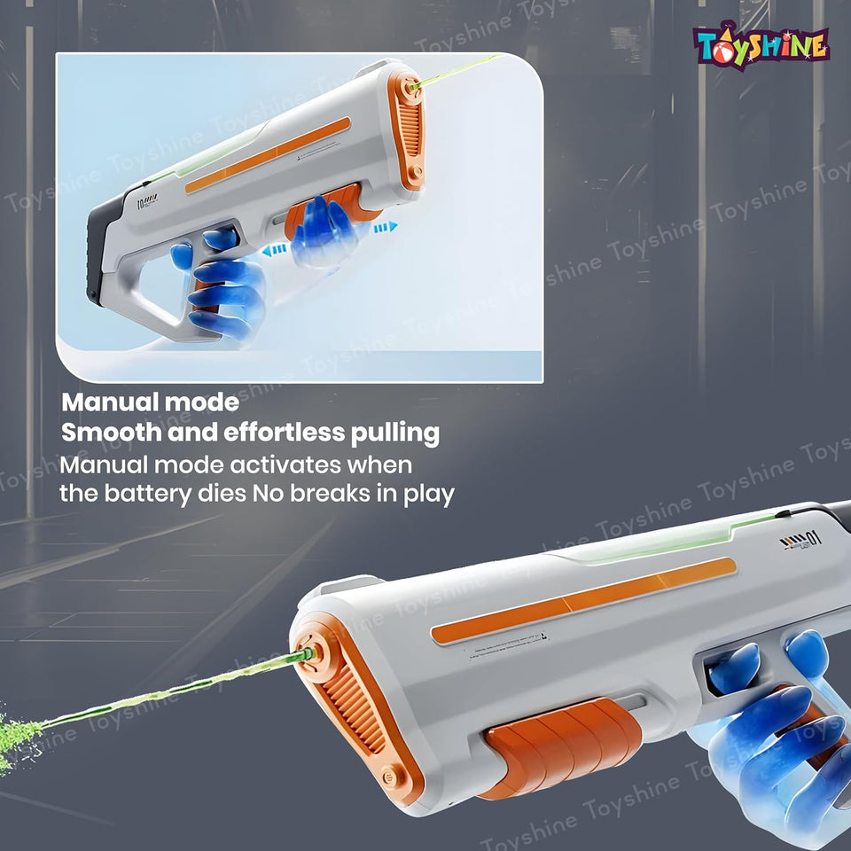 Toyshine Electric Water Holi Gun Toy with 25-32Ft Range | Self-Filling | Lights | 500mah Rechargeable Powerful Battery 600ml Tank Capacity High Pressure Mechanism for Kids Outdoor Water Fun, Orange