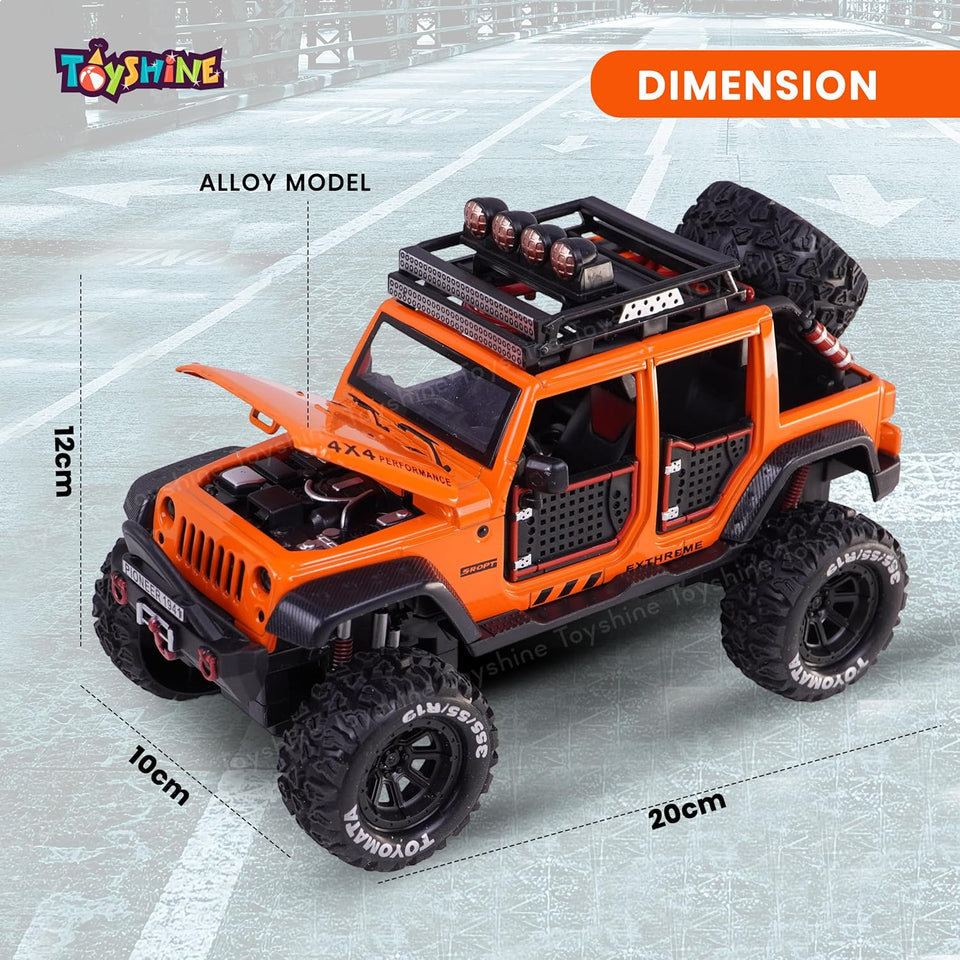 Toyshine 1:24 Scale Die Cast Off-Road Vehicle Toy with Music and Lights | Pull Back Function & Opening Hood Feature Diecast Miniature Model Toy for Car Lovers & Kids 3+, Orange
