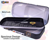 Toyshine Sports Car Metal Pencil Box, Detailed Exterior, Double Comparment for Kids - Black