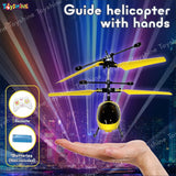 Toyshine Remote Control 2 channel Helicopter with inbuilt Hand Sensor along with USB Charging Tornado Infrared Induction 3D Lights Toy for kids 8+ Years (Yellow)