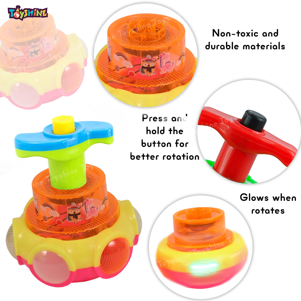 Toyshine 12 Pack Colorful Light & Music Gyro Peg-Top Spinning Tops Kid