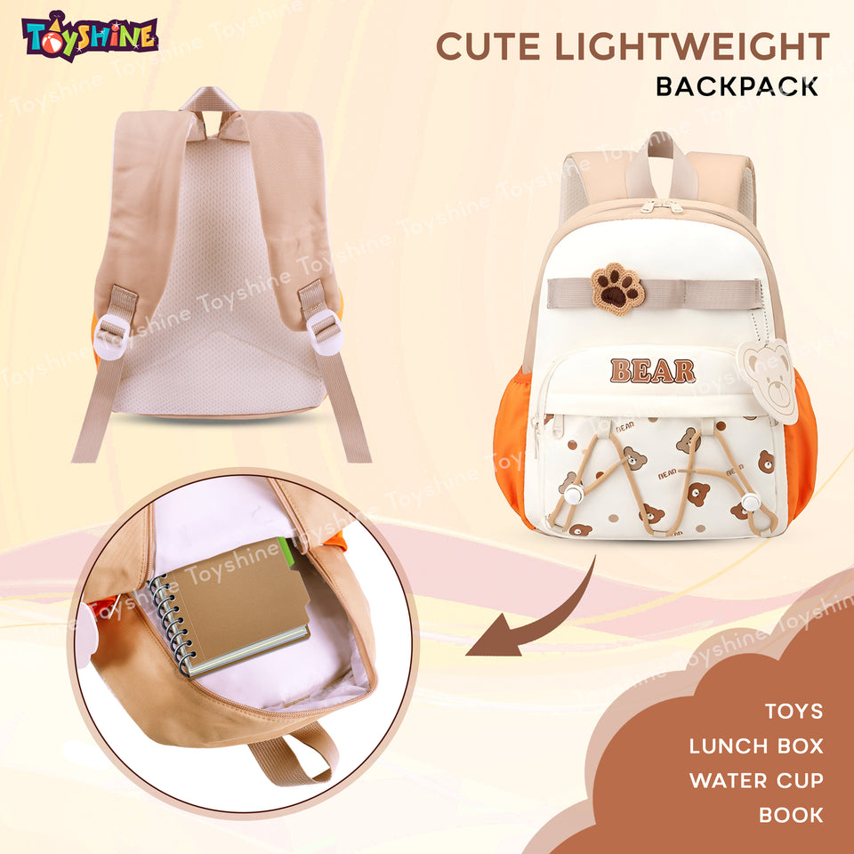 Toyshine 11" Cute Teddy Theme Kindergarten Backpack for Kids Girls Boys Toddler Backpack Preschool Nursery Travel Bag Picnic Bag, Mini Size - Brown