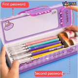 Toyshine Pencil Box with Code Lock Pen Case Large Capacity Multi-Layer Multi-Function Storage Bag Secret Compartment Pencil Box - Luky Bear Purple