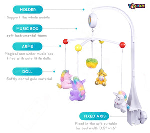 Toyshine Unicorn Bed Ring Cot Mobile with Music and Rattles Perfect Baby Musical Crib Mobile with Rotating Rattles and Hanging Toys