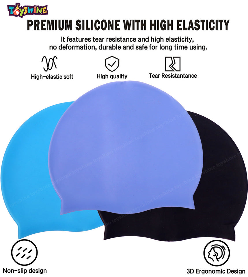 Toyshine Unisex Adult Silicone Swim Cap Non-Slip Swimming Cap for Long and Short Hair (Pack of 3), Color May Vary SSTP