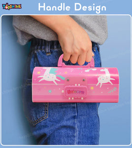 Toyshine Pencil Box with Code Lock Pen Case Large Capacity Multi-Layer Multi-Function Storage Bag Secret Compartment Pencil Box - Unicorn Pink