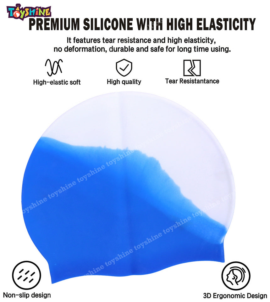 Toyshine Comfortable High Elasticity Appropriate for Long & Short Hair Anti-Slip Silicone Swimming Cap - Blue Multi