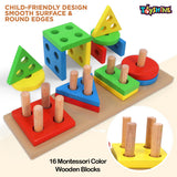 Toyshine Pack of 2 Wooden Combo | Geometric Blocks Building & 3 in 1 Puzzle Board
