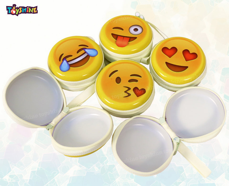 Toyshine smiley emoji metal tin pouch for earphone, coins, birthday return gifts (pack of 6)- Multi color