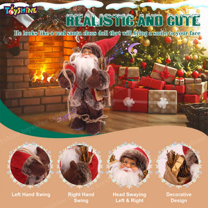 Toyshine 12" Musical and Dancing Santa Claus Holding Gift Bag and Teddy- Winter Wonderland Themed Christmas Decoration