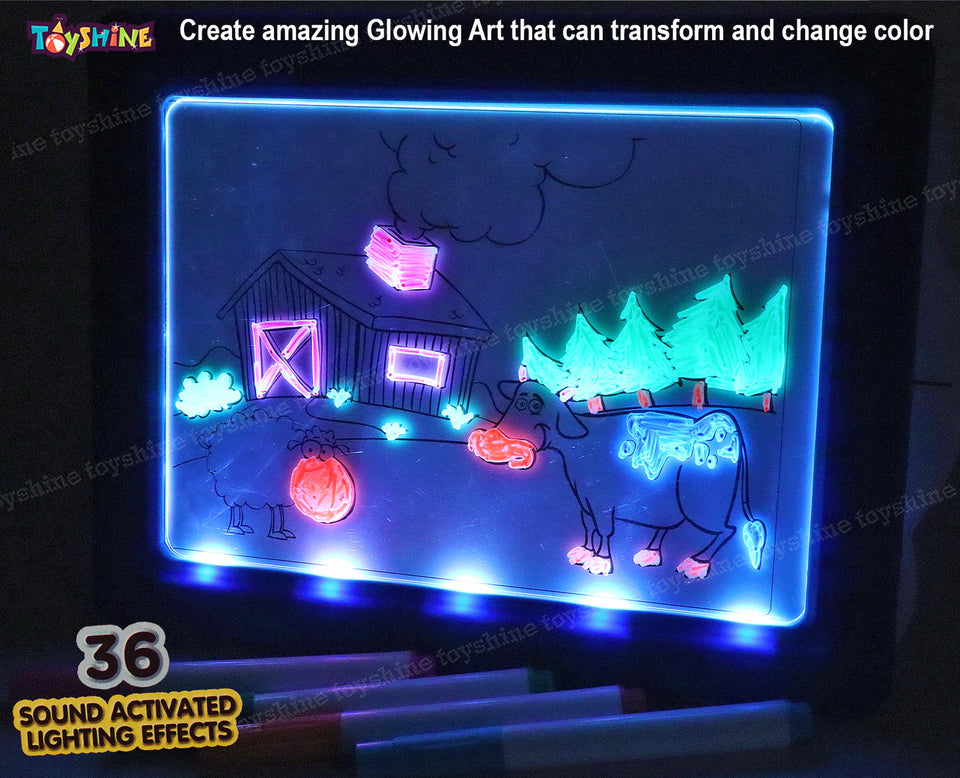 Toyshine Magic Pad Light Up LED Drawing Tablet with Stencils, 4 Neon P