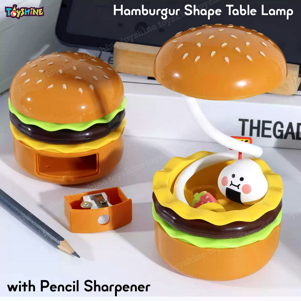 Toyshine 2 in 1 Hamburgur Shape Table Lamp Rechargeable Adjustable Small Desk Lamp with Pencil Sharpener for Study Room Home Office Kid Gifts
