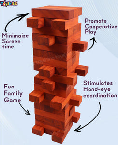 Toyshine Wooden Tower 54 Pcs Wooden Building Block, Stacking Game, Tumbling Tower Game for Kids Adult Boys Girls- Classic Padauk