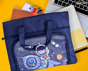 Toyshine Astronaut Design Handbag 14x10 Inches | Tuition, Picnic, Laptop, Notebook Carrying Handbag for Students - Dark Blue