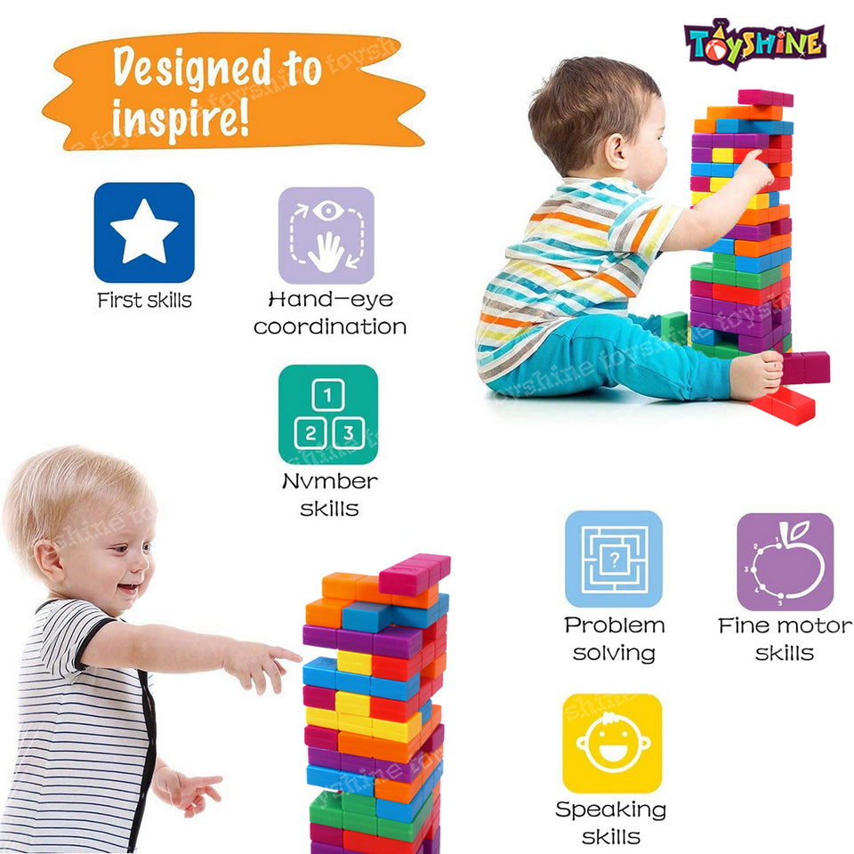 Toyshine Plastic Tetris Puzzle Brain Teaser Toy Colorful Tumbling Tower Stacking Game Montessori Intelligence Educational Gift for Kids Boys Girls