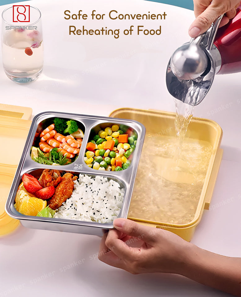 Spanker 800ML Stainless Steel Insulation Portable BPA Free Leak-Proof 3 Grid Capacity Lunch Box Bento Box for Kid Adult Student Children - Orange