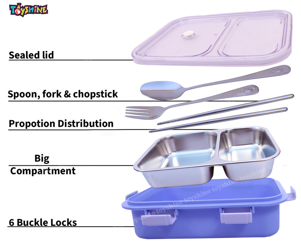 Toyshine Stainless Steel Bento Box for Kids Adults, 2 Compartments Sealed, Breathable Vent, Leak-proof Lunch Box, Keep Foods Separated Food Storage Container, Food-Safe Materials -Purple