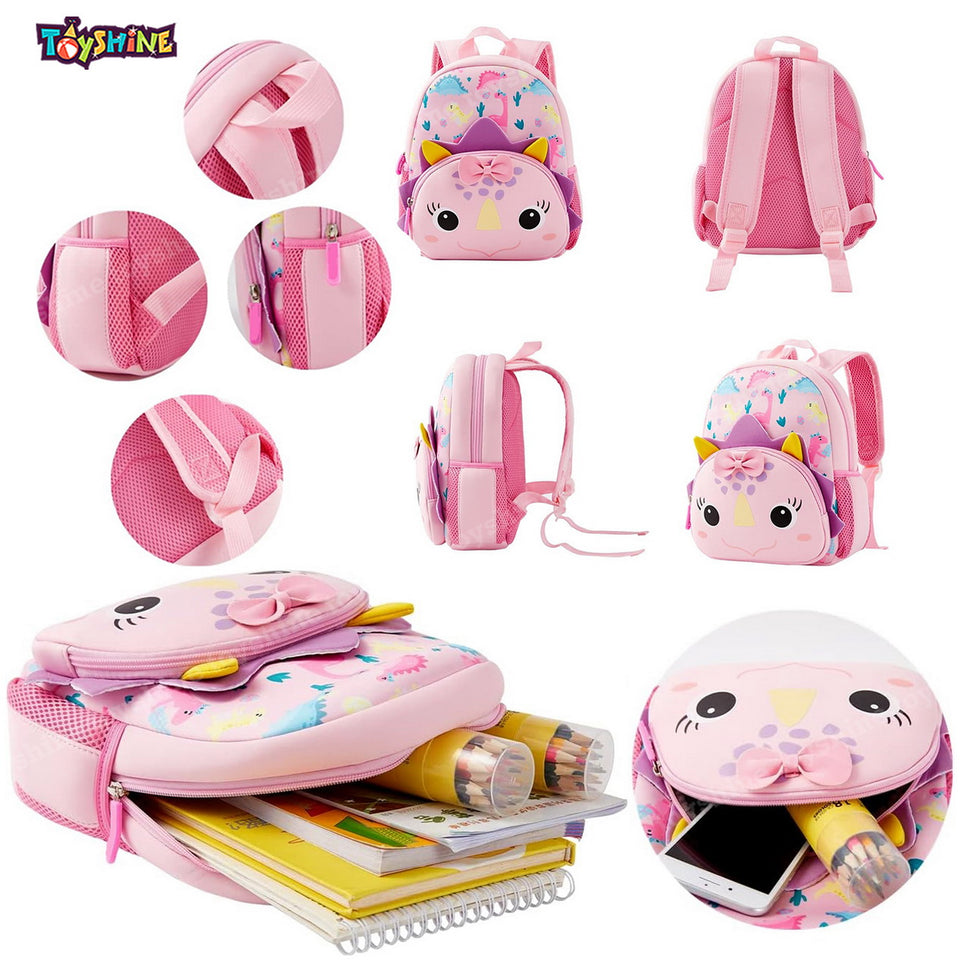 Toyshine 12" Cute Baby Dino Face Backpack for Kids Girls Boys Toddler Backpack Preschool Nursery Travel Bag,Mini Size - Pink