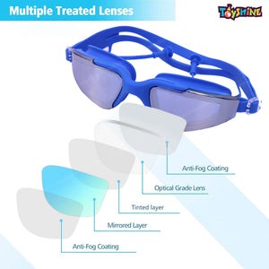 Toyshine Swimming Combo Kit for kids- 1 pc swim cap, 1 Anti Fog Goggles with ear plugs (Blue Combo)