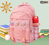 Toyshine High School Backpacks for Teen Girls Boys with 3 Cute Badges, Lightweight Bags for kids - Pink