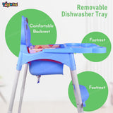 Toyshine Three in One Portable Foldable Multifunctional Convertible Infant Baby Feeding Chair Booster inbuilt with Detachable Tray Safety Belt and Footrest - Blue