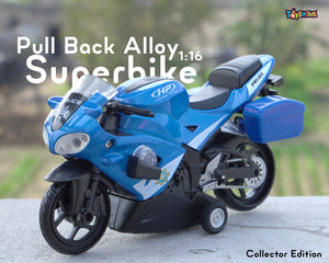 Toyshine 1:16 Scale Pull Back Alloy Simulation Police Superbike with Lights and Sound Toy Bike for Kids - Blue