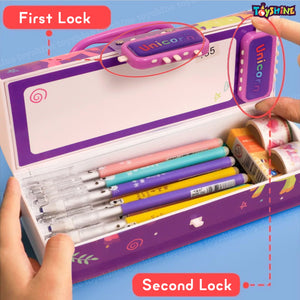 Toyshine Pencil Box with Code Lock Pen Case Large Capacity Multi-Layer Multi-Function Storage Bag Secret Compartment Pencil Box - Unicorn Purple