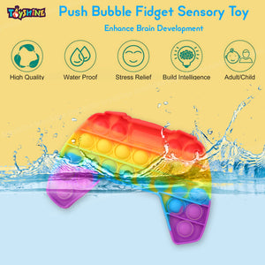 Toyshine Pack of 3 - Apple, Game Remote and Cactus Fidget Popping Sounds Toy, BPA Free Silicone, Push Bubbles Toy for Autism Stress Reliever, Sensory Toy Pop It Toys
