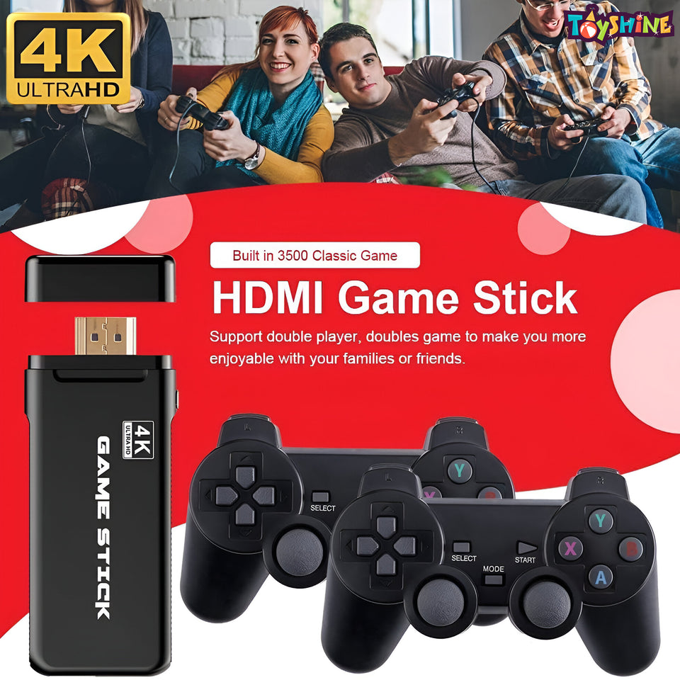 Toyshine Wireless USB Video Game Console Game Stick Built-in 3000 Classic Games 8 Bit Mini Retro Controller HDMI Output Dual Player- 4K Ultra HD Game Stick