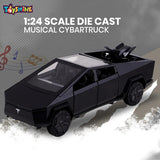 Toyshine1:24 Scale Die Cast Musical Cybartruck Pick-Up Truck with a Motorcycle Along with Pull Back Function Opening Doors and Back Feature for Kids Boy Girl 3+ (Black)
