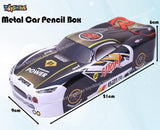 Toyshine Sports Car Metal Pencil Box, Detailed Exterior, Double Comparment for Kids - Black