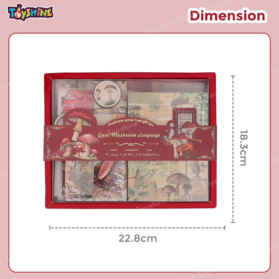 Toyshine Scrapbooking Vintage Collection Mushroom Chronology Gift Box Set of 125pcs Aesthetic Journaling Kit, Scrapbook Kit with Stickers, Washi Tapes, Art Craft Gift for Kids Boys Girls Teens - Red