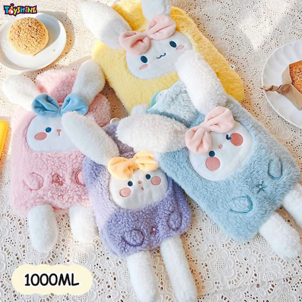 Toyshine Hot Water 1000ml Bottle with Cute Stuffed Plush Rabbit Animal Cover for Kids Great Hand Warmer for Pain Relief Hot and Cold Therapy - Blue