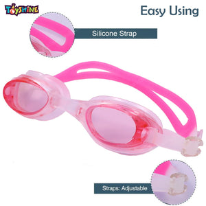 Toyshine Swimming Combo Kit for kids- 1 pc swim cap, 1 Anti Fog Goggles with ear plugs (Pink Combo)