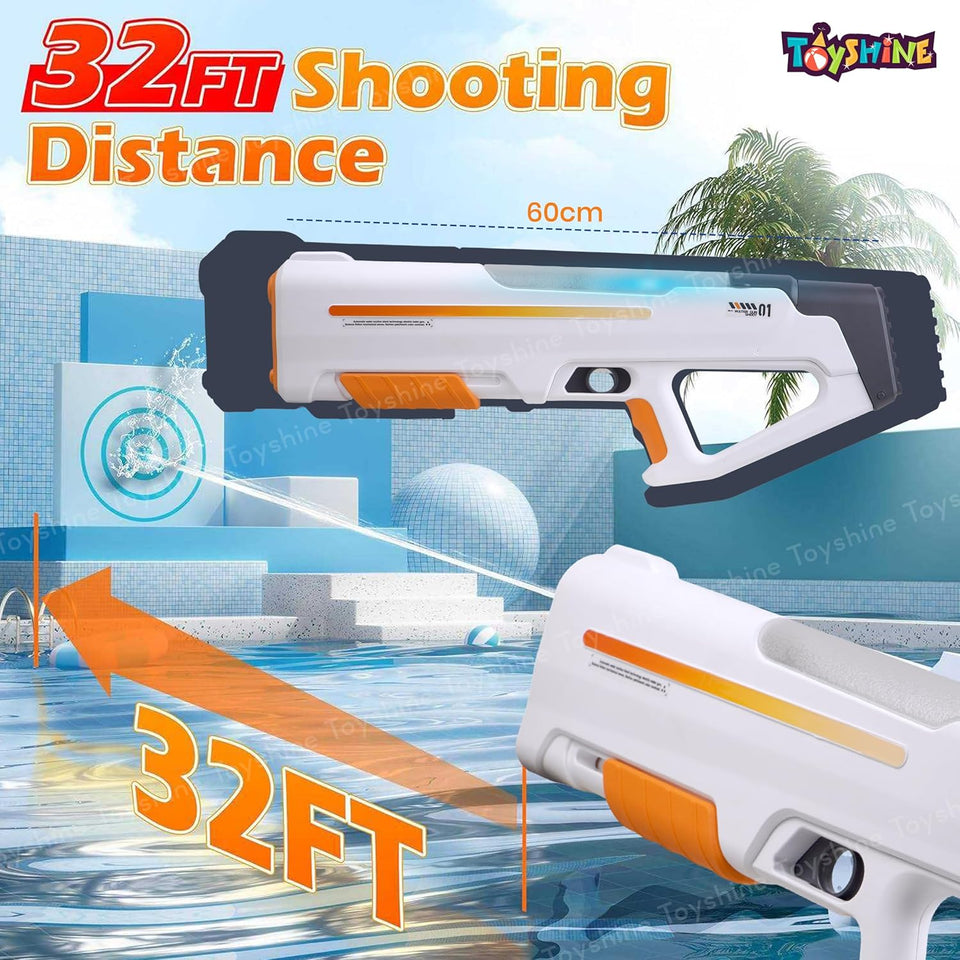 Toyshine Electric Water Holi Gun Toy with 25-32Ft Range | Self-Filling | Lights | 500mah Rechargeable Powerful Battery 600ml Tank Capacity High Pressure Mechanism for Kids Outdoor Water Fun, Orange