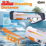 Toyshine Electric Water Holi Gun Toy with 25-32Ft Range | Self-Filling | Lights | 500mah Rechargeable Powerful Battery 600ml Tank Capacity High Pressure Mechanism for Kids Outdoor Water Fun, Orange