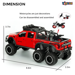 Toyshine 1:28 Scale Die Cast Pickup Truck F150 Raptor Vehicle Toy Car with Music and Lights Along with Pull Back Function, Opening Doors and Back Feature for Kids Boy Girl 3+, Red