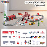 Toyshine DIY 80 Pcs Battery Operated Remote Control City Electric Train with Track Set Fun Educational Intellectual Development Gift for Kids Boys Girls 3+