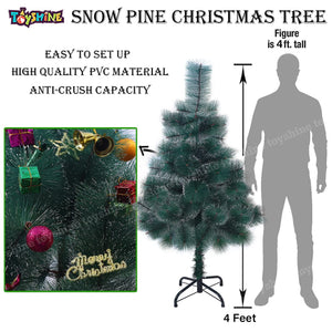 Toyshine 4 Feet Snow Pine Christmas Tree Celebration Decoration Indoor Outdoor X-mas Santa Claus Tree Heavy with Metal Base