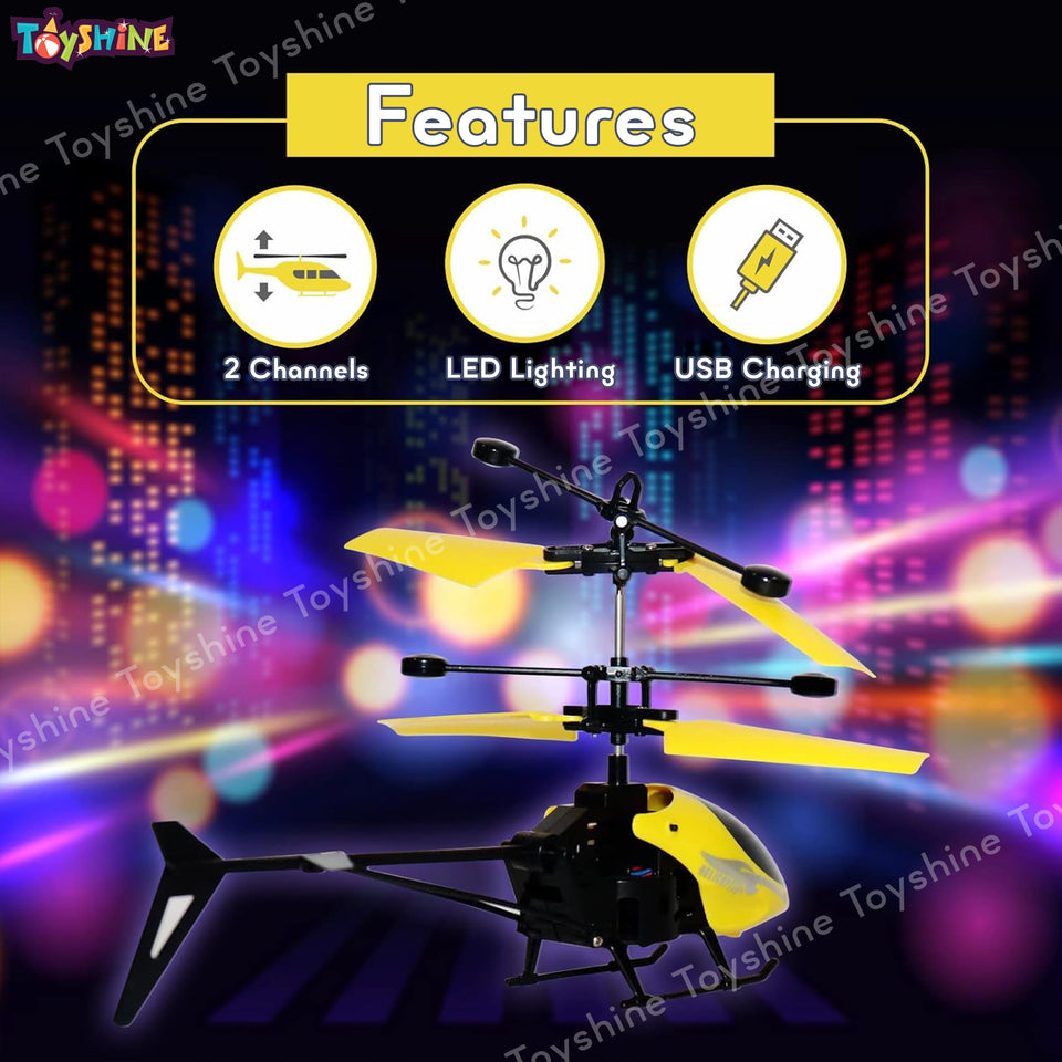 Toyshine Remote Control 2 channel Helicopter with inbuilt Hand Sensor along with USB Charging Tornado Infrared Induction 3D Lights Toy for kids 8+ Years (Yellow)