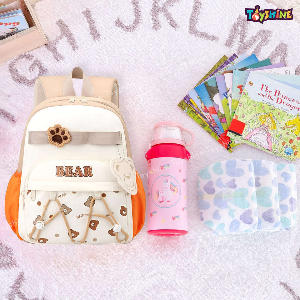 Toyshine 11" Cute Teddy Theme Kindergarten Backpack for Kids Girls Boys Toddler Backpack Preschool Nursery Travel Bag Picnic Bag, Mini Size - Brown