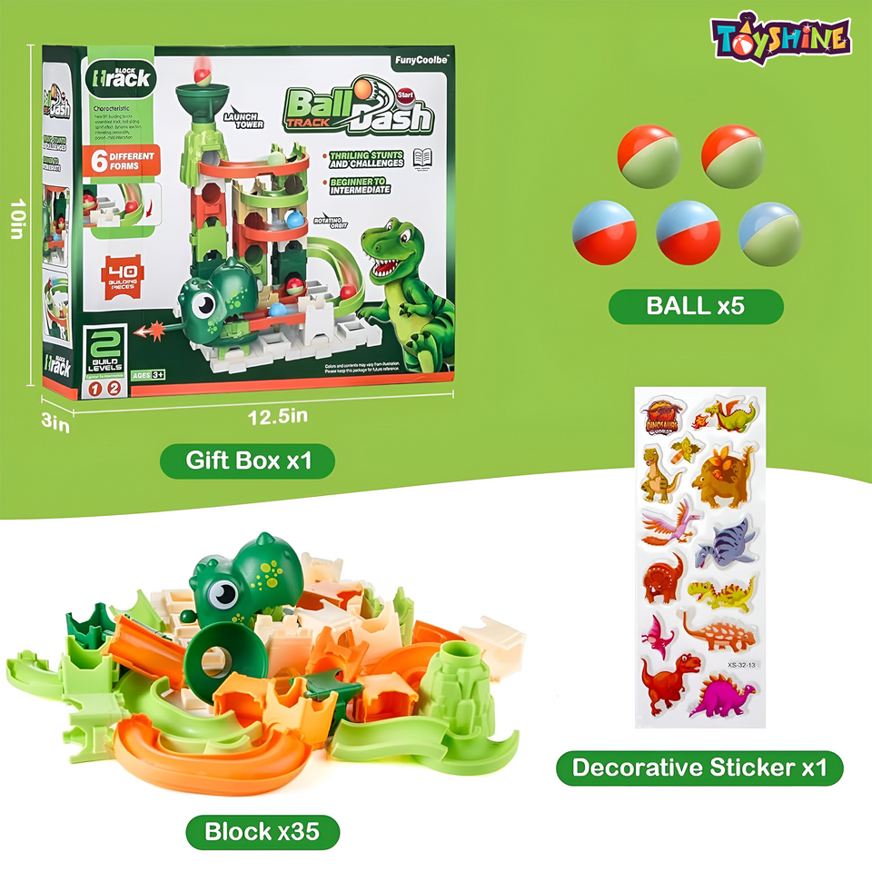 Toyshine 40 Piece Rainbow Riders Ball Dash Track DIY Building Block Set | Multicolor Assembled Track for Fun & Development Toy for Kids 3+ Years