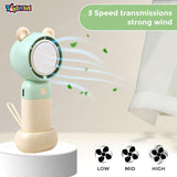 Toyshine Mini Portable Rechargeable Handheld Personal Short Handle Small Desk Fan with 3 speed Airflow | Folding Stand & Inbuilt with Mirror For Kids Girls indoor Outdoor - Yellow
