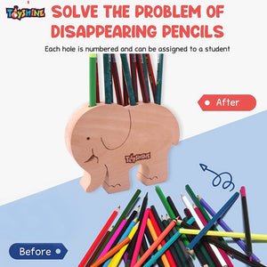 Toyshine Animal Shaped Wooden Pen Pencil Holder|Desk Organizer - Elephant