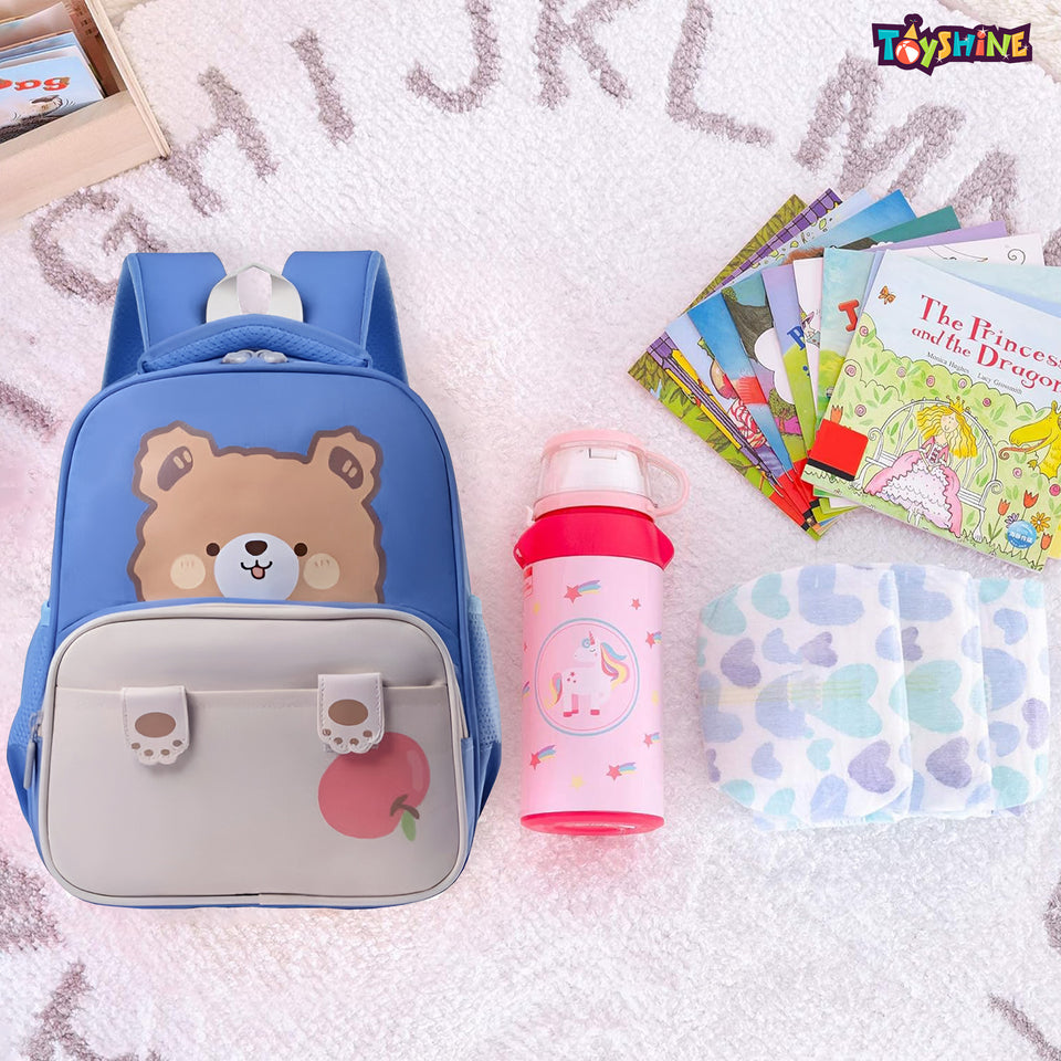Toyshine 11" Cute Bear Design Kindergarten Backpack for Kids Girls Boys Toddler Backpack Preschool Nursery Travel Bag Picnic Bag, Mini Size - Blue