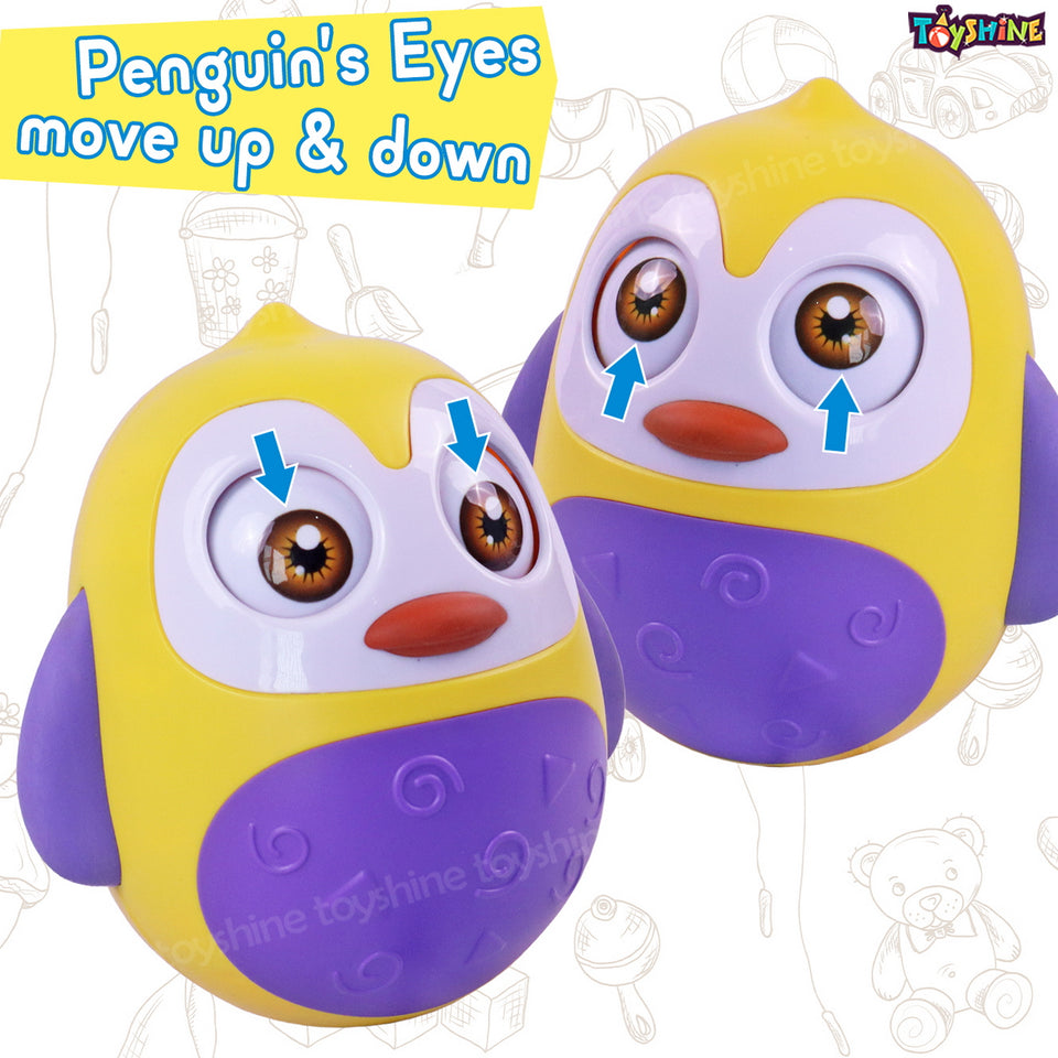 Toyshine Push and Shake Wobbling Bell Sound Roly Poly Revolving Eyes Penguin Early Child Development Sensory Toy - Yellow