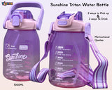 Toyshine 1000ml Tritan Leak-Proof BPA Free Large Capacity Anti Spill Big Belly Portable Handle and strap Water Bottle with Straws Ideal for Office Sports School Gym Yoga - Purple