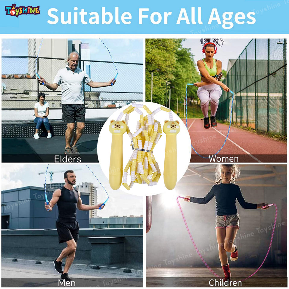 Toyshine Adjustable Length Tangle-Free Segmented Pvc Soft Beaded 2.6M Fitness Jump Rope for Outdoor Fun Activity Exercise kids Fitness - Yellow Panda
